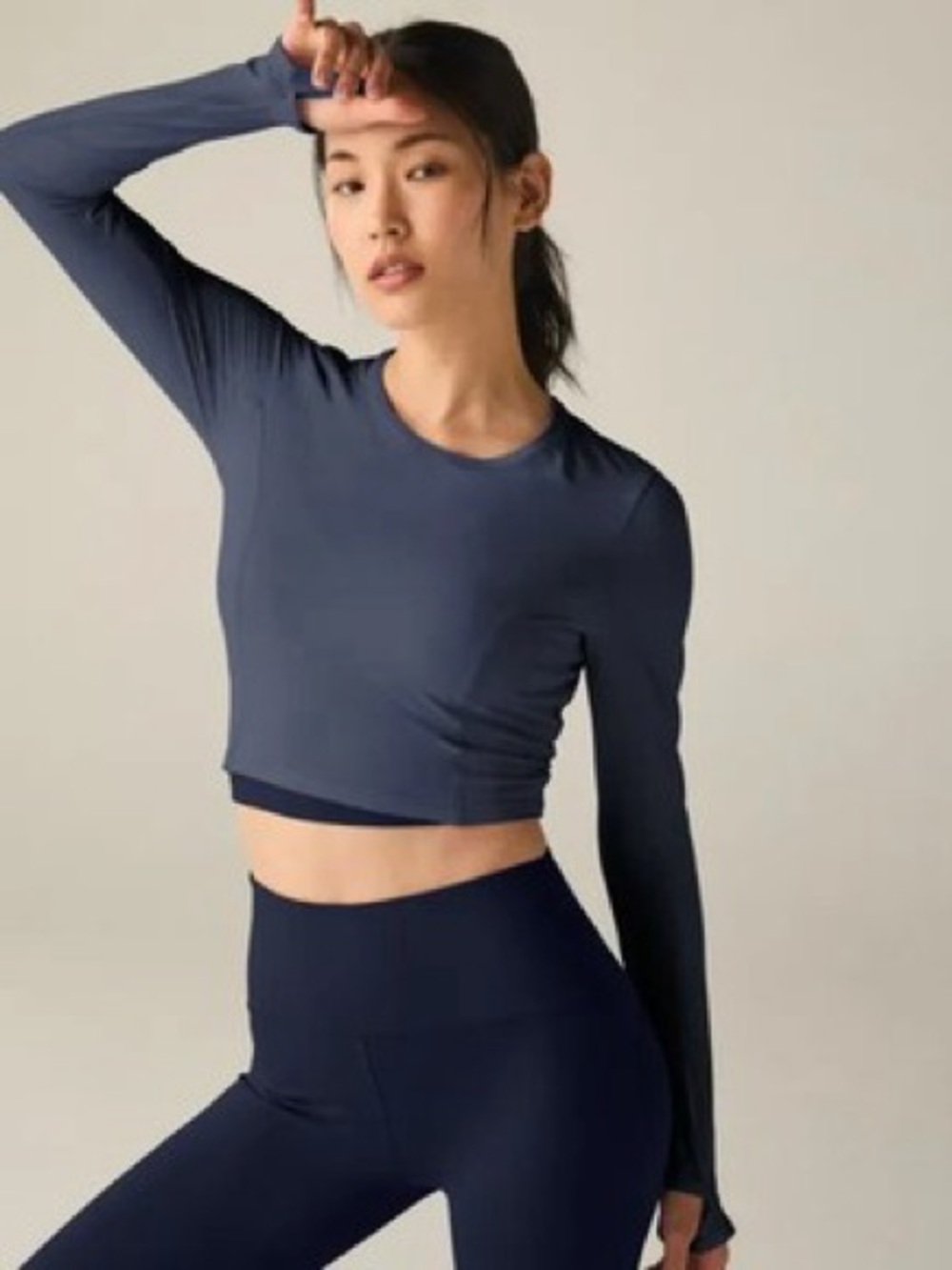 Beyond Yoga Wmn XL Blue Moon Powerbeyond Lite Airshield Long Sleeve Crop Top NWT